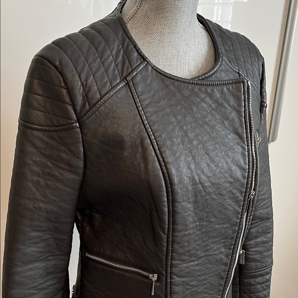 Calvin Klein Charcoal Grey Faux Leather Biker Jacket, Size M - Picture 2 of 16